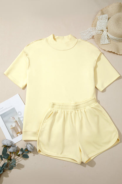 Mock Neck Exposed Seam Tunic Top & Shorts Set