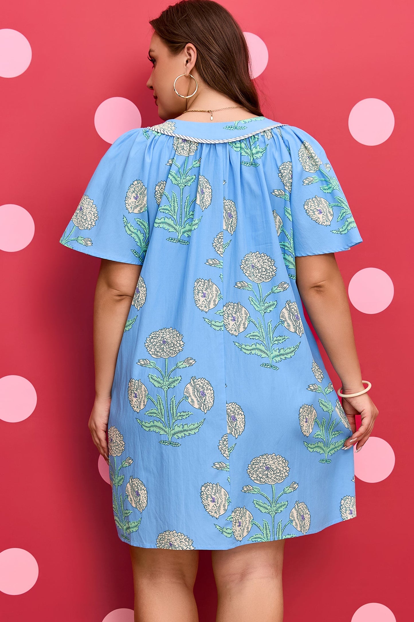 Plus Size Floral Stripe Contrast Short Sleeve Mini Dress