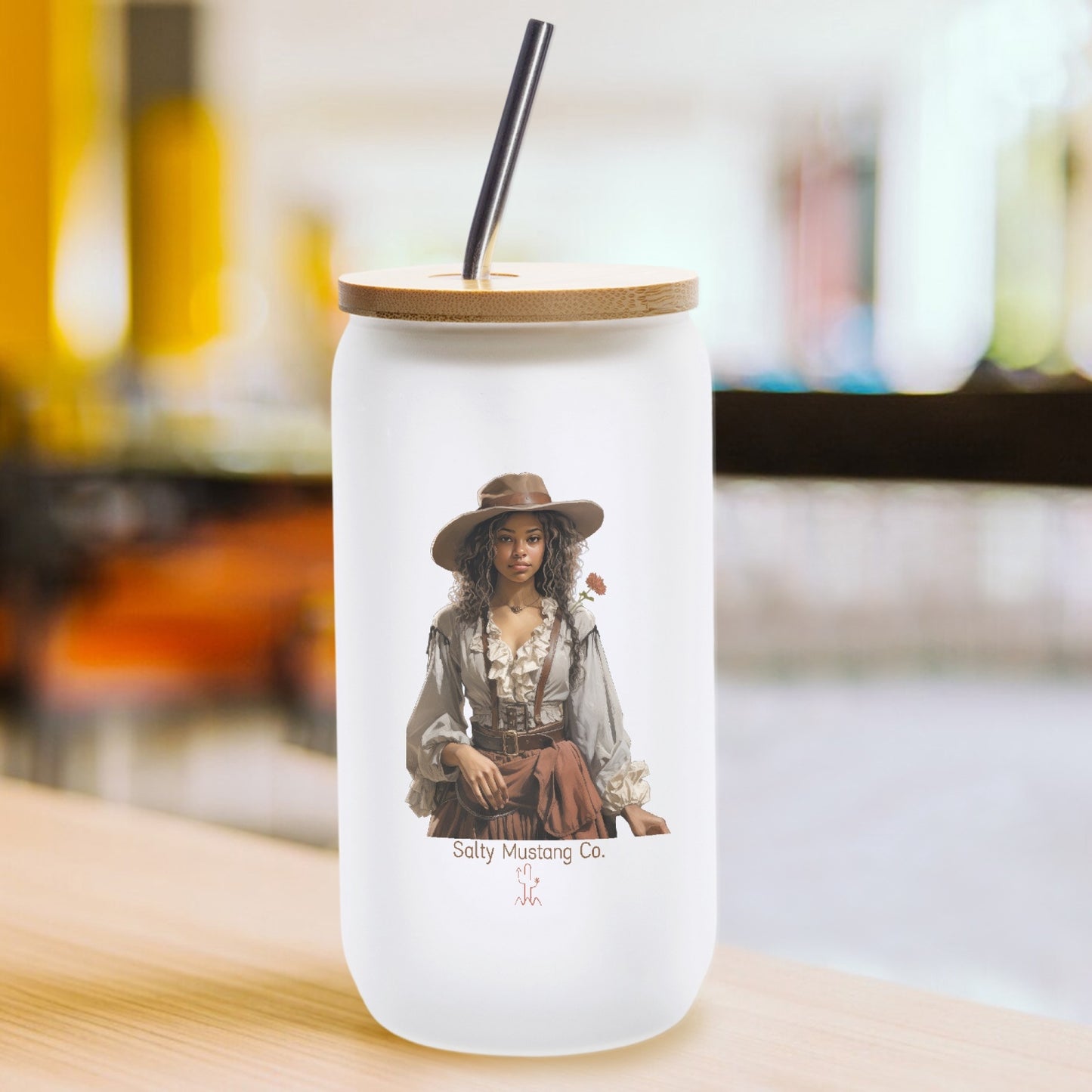 Fort Stockton Cowgirl Frosted Glass Cup