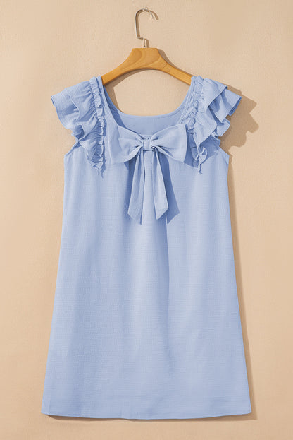 Textured Flutter Sleeve Square Neck Bow Back Dress