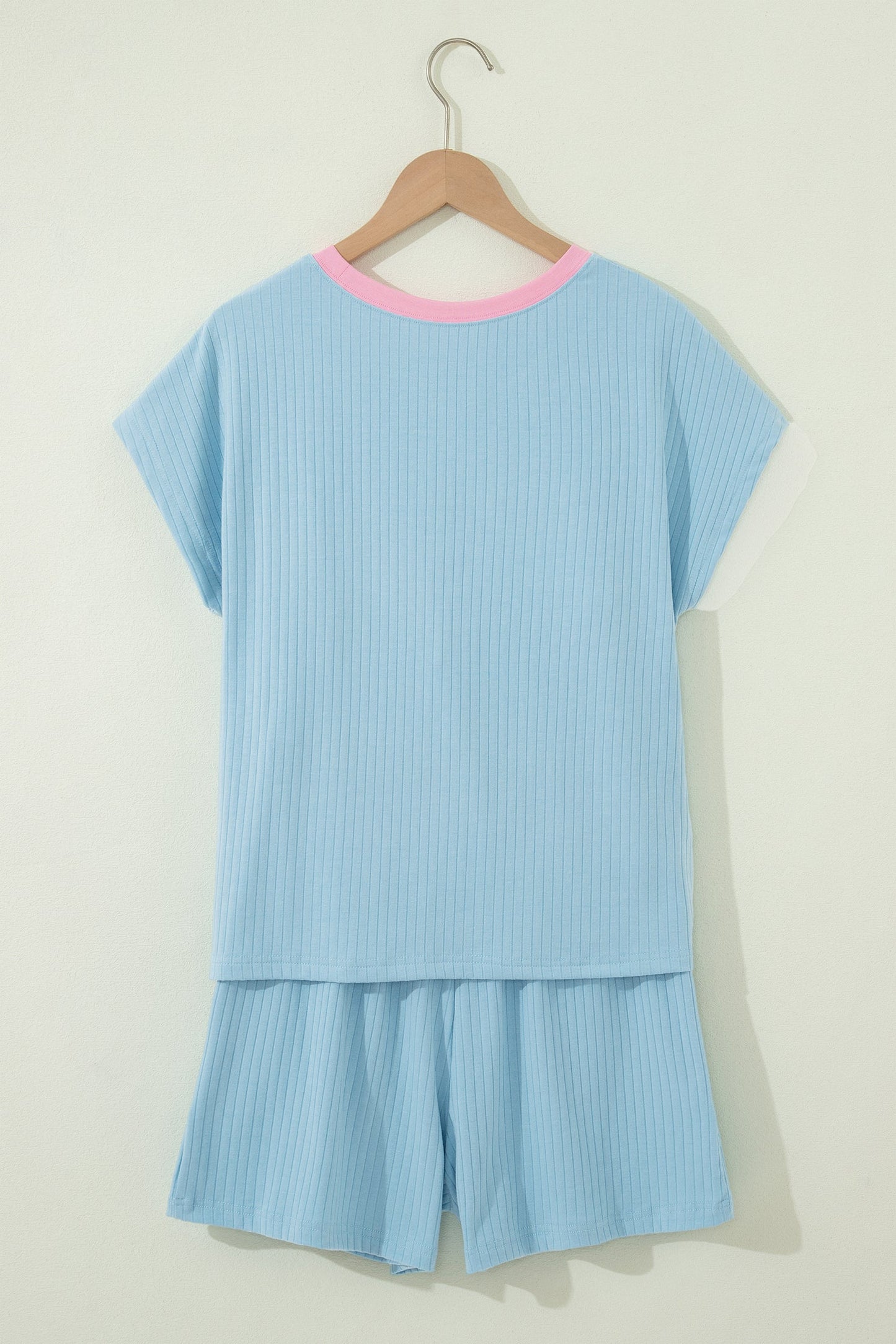 Colorblock Trim Ribbed Top & Shorts Set