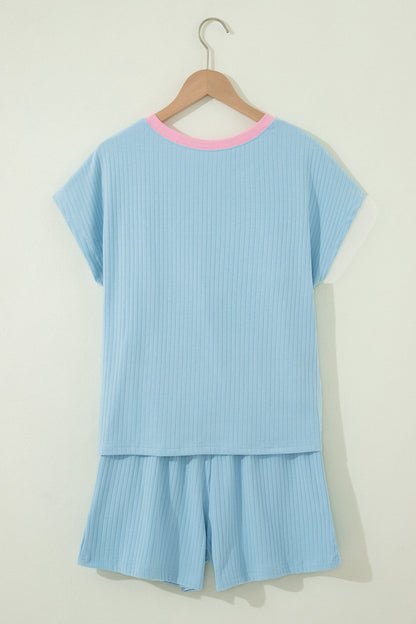 Colorblock Trim Ribbed Top & Shorts Set