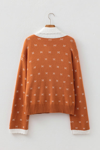 Colorblock Peter Pan Collar Long Sleeve Buttoned Cardigan