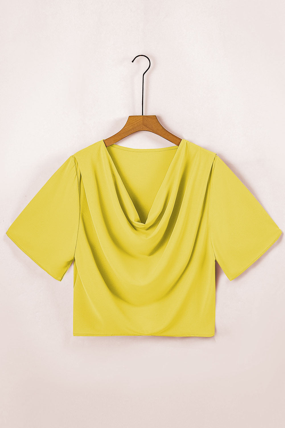Solid Cowl Neck Draped 3/4 Sleeve Blouse