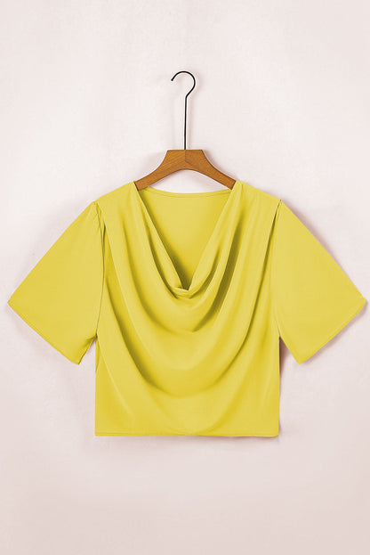 Solid Cowl Neck Draped 3/4 Sleeve Blouse