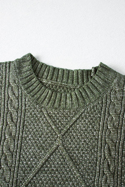 Solid Cable Knit Drop Shoulder Sweater Dress