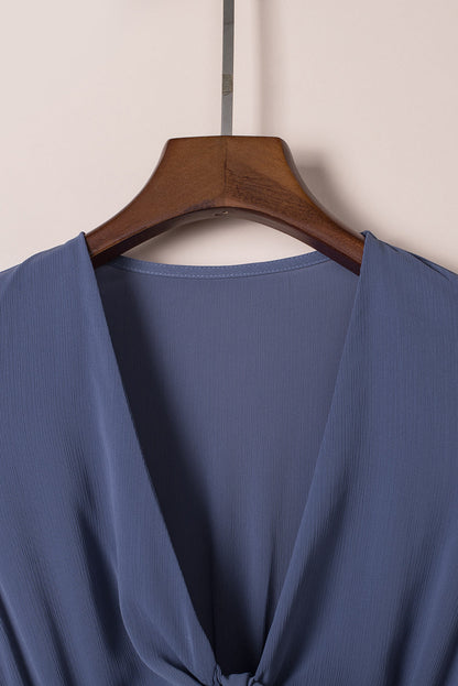 Deep V-Neck Knotted Front Layered Flare Mini Dress