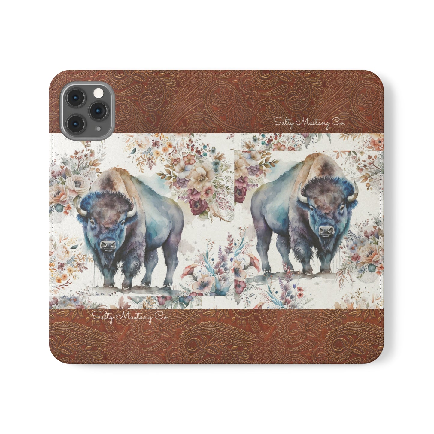 Buffalo Rose Leather Print iPhone Flip Cases