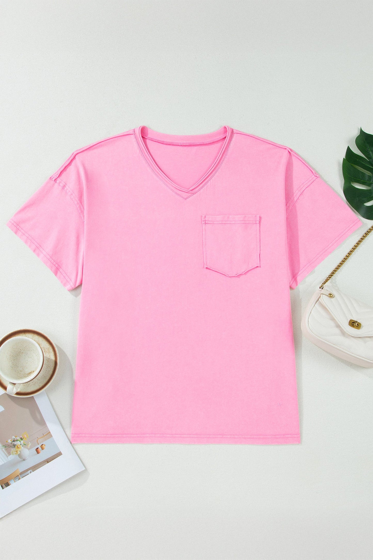 Plus Size Mineral Wash Raw Edge V-Neck Tee