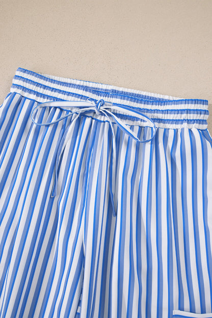 Stripe Drawstring Elastic Waist Wide Leg Pants