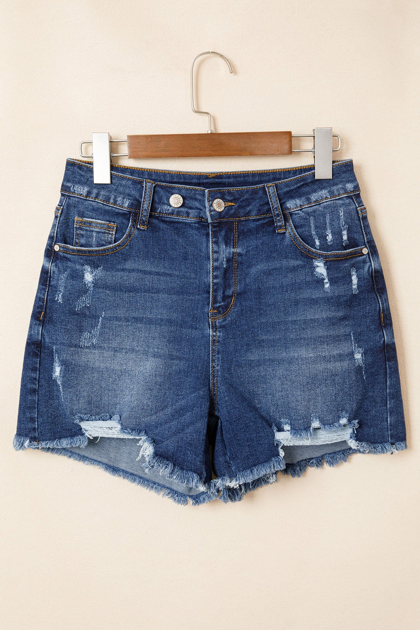 Distressed Denim Asymmetric Raw Hem Shorts