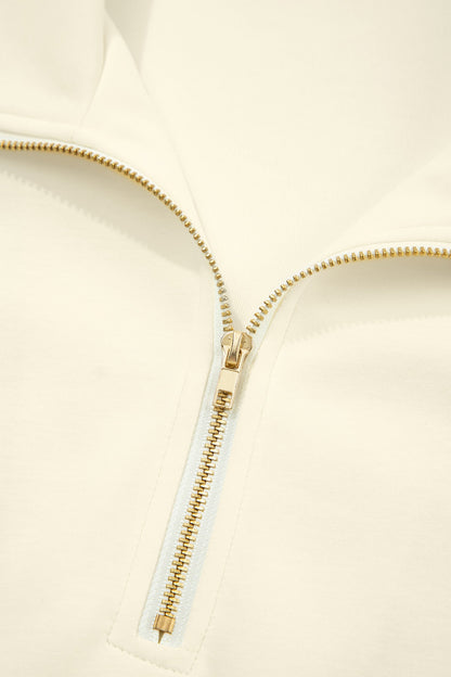 Solid Zip-Up Collared Ruffle Short Sleeve Blouse