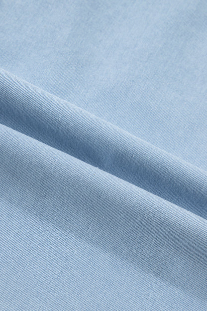 Denim Ruffle Edge Collared Button Up Dress