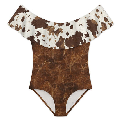Leather & Hide Off-Shoulder Ruffle One-Piece Swimsuit