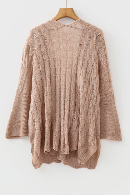 Solid Hollowed Knit Drop Shoulder Open Cardigan