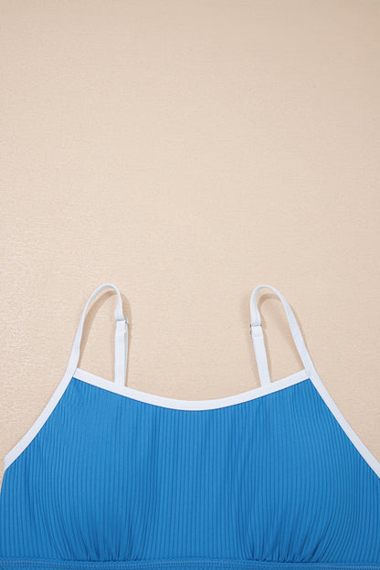 Contrast Trim Ribbed Lined Swim Dress w/ Pockets