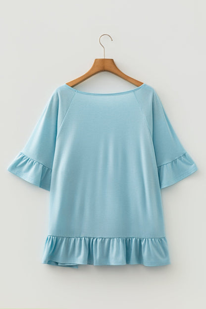 Plus Size Solid Ruffle Short Sleeve Blouse