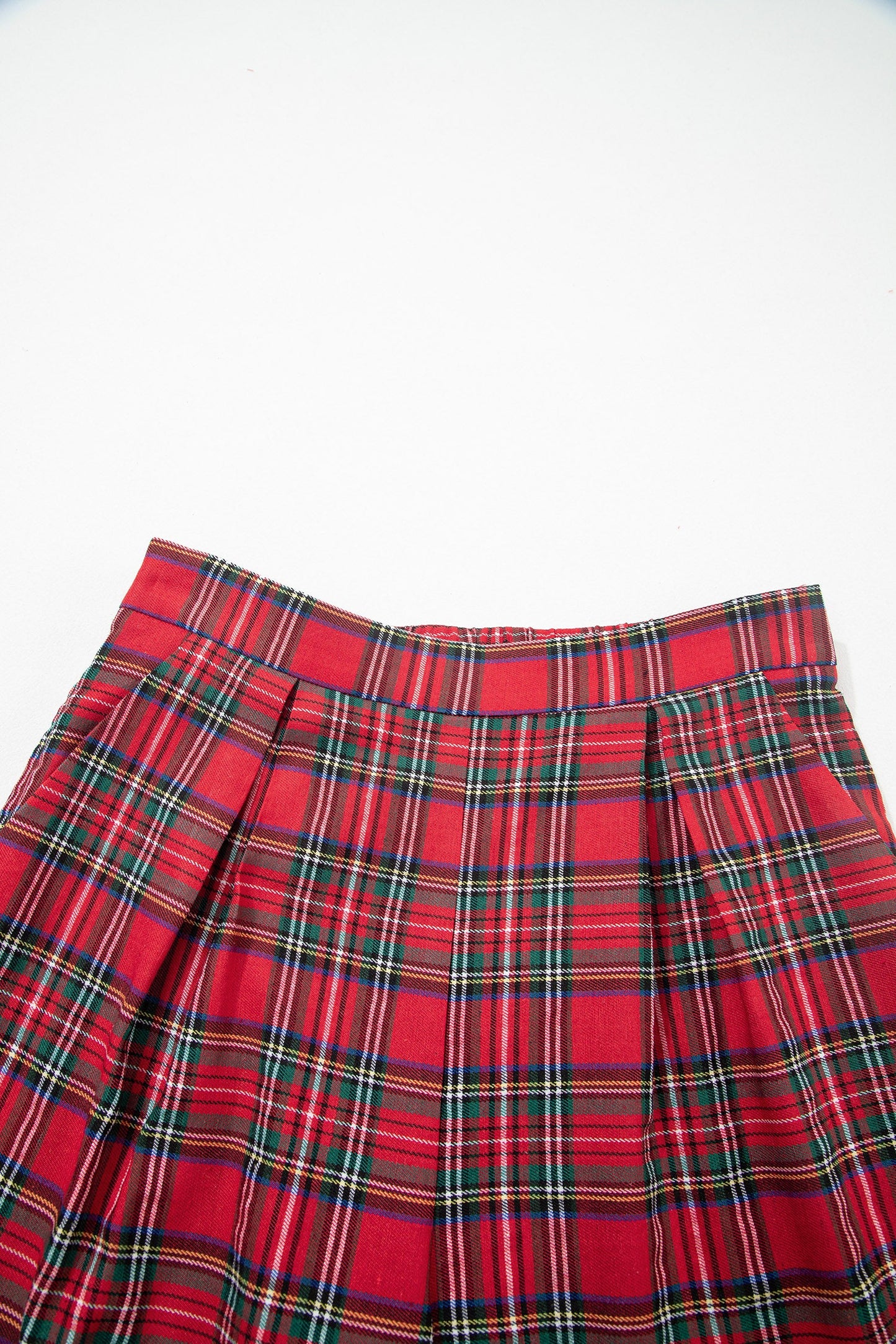 Plaid Pleated Elastic Waist Wide Leg Pants