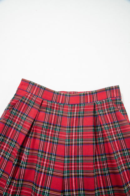 Plaid Pleated Elastic Waist Wide Leg Pants