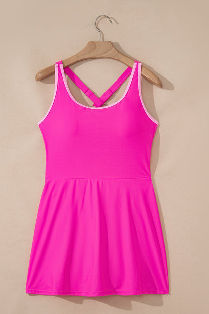 Contrast Trim Scoop Neck One-Piece Swim Dress