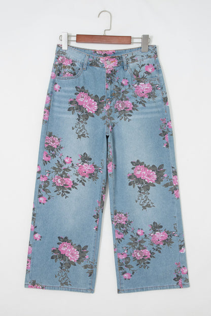 Floral Denim Wide Leg Jeans