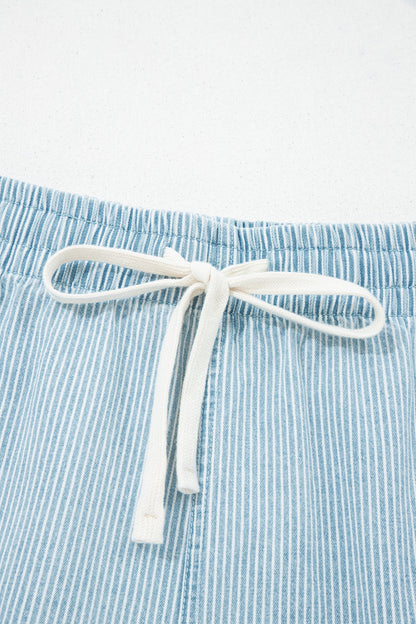 Plus Size Stripe Denim Contrast Drawstring Shorts