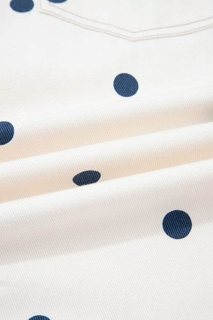 Polka Dot Denim Barrel Leg Overalls Jumpsuit