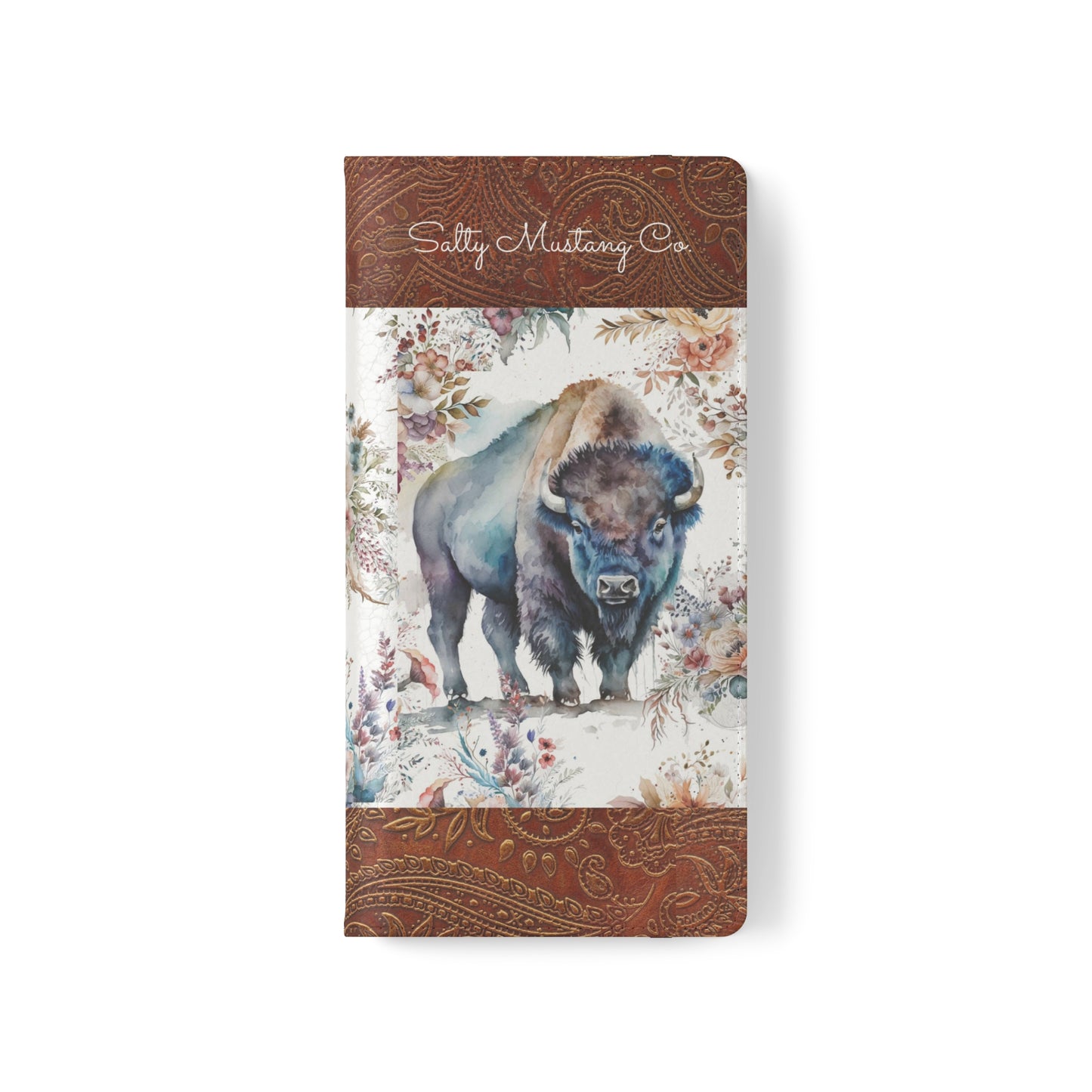 Buffalo Rose Leather Print Samsung Flip Cases