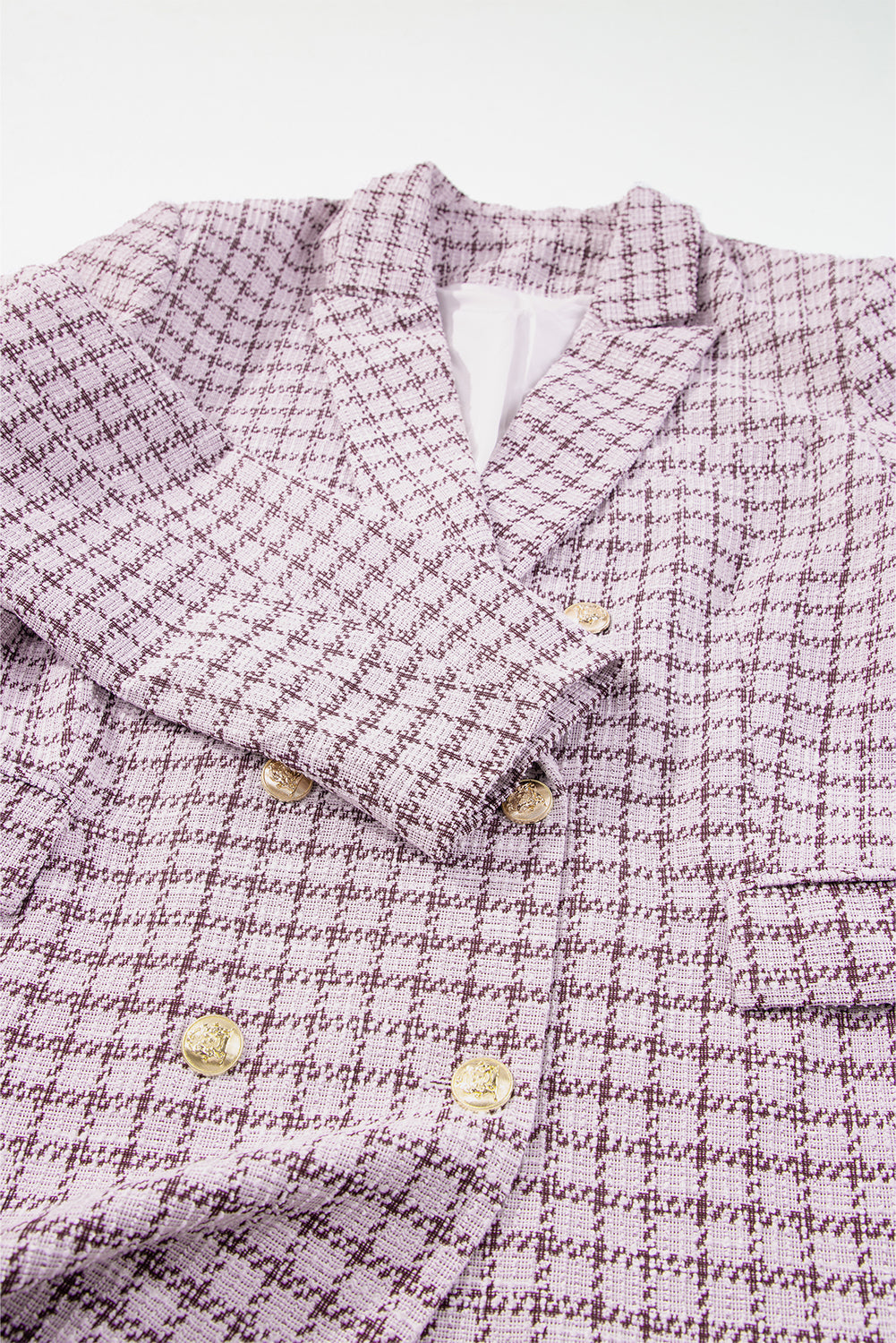 Plaid Tweed Long Sleeve Buttoned Blazer