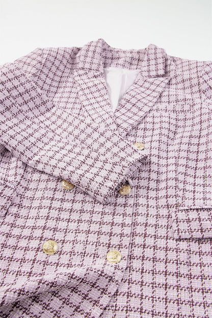 Plaid Tweed Long Sleeve Buttoned Blazer