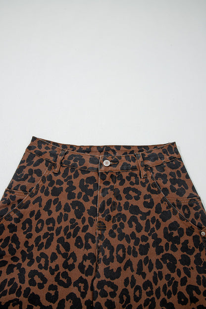 Leopard Seam Detail High Waist Barrel Leg Jeans