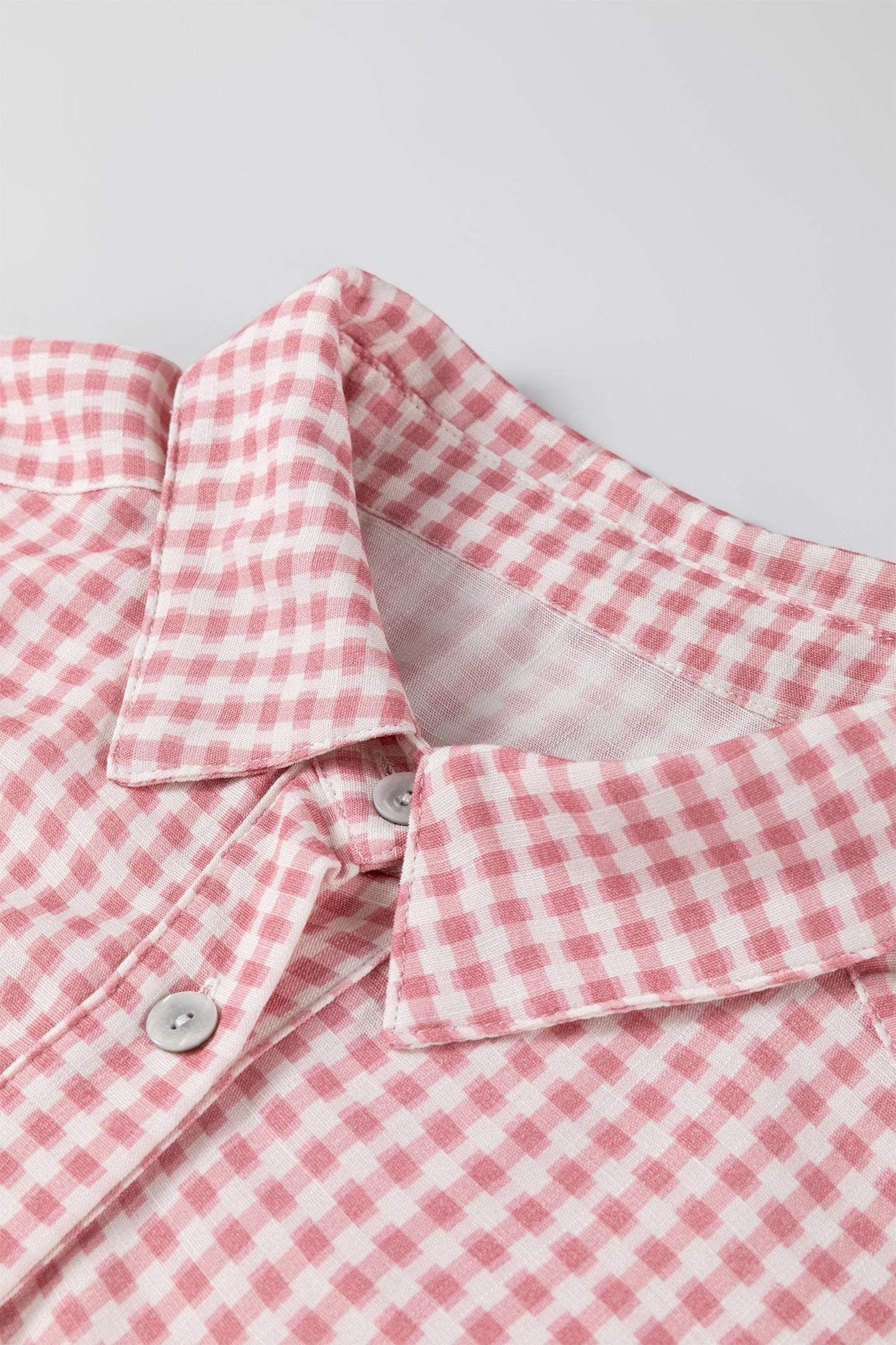 Gingham Plaid 3/4 Sleeve Ruffle Buttoned Shirt