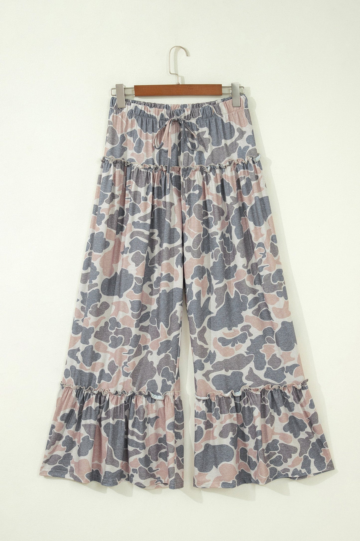 Abstract Leopard Ruffle Tiered Wide Leg Pants