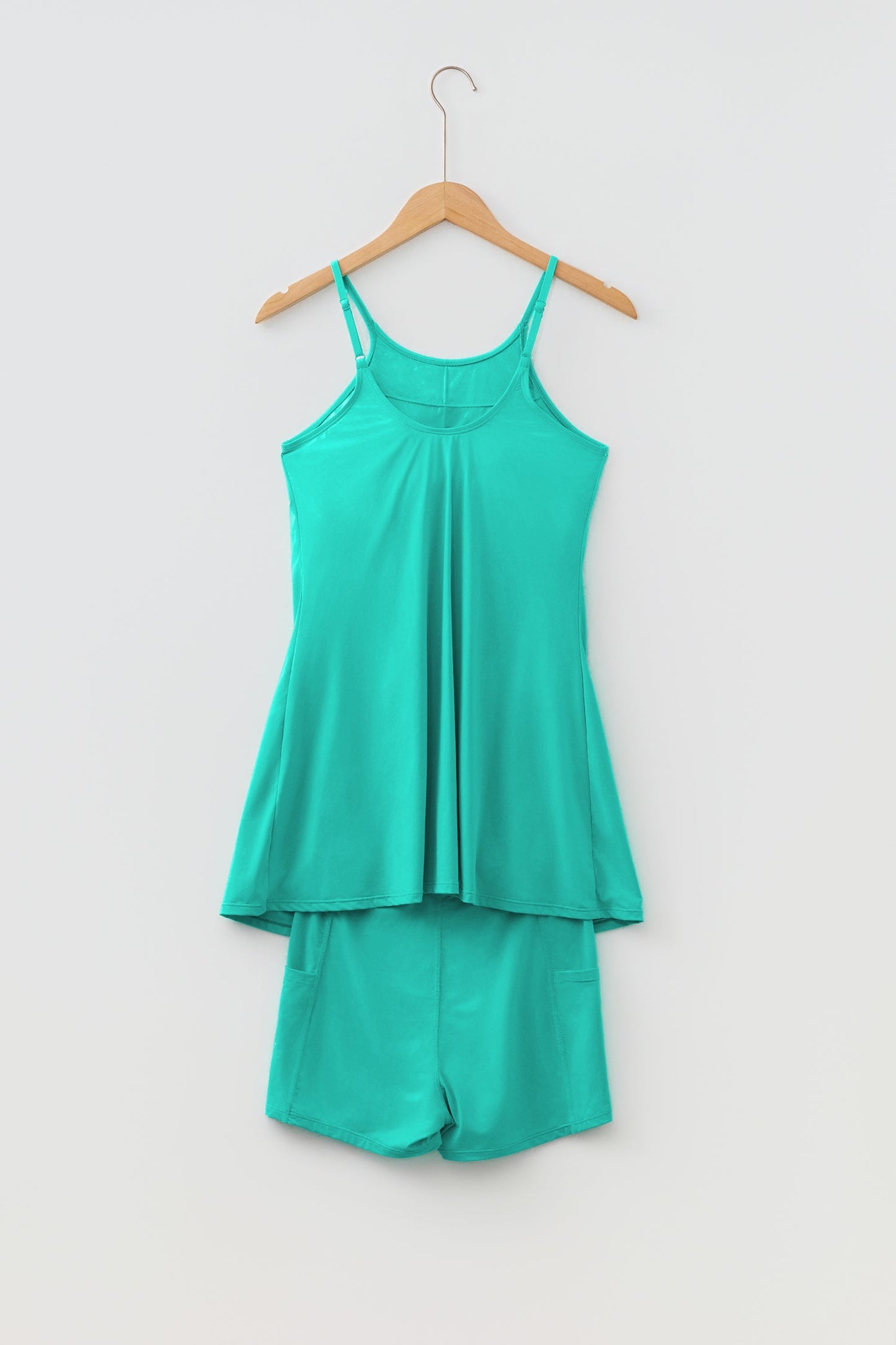 Solid Tunic Tank Dress & Shorts Athletic Set