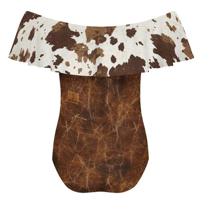 Leather & Hide Off-Shoulder Ruffle One-Piece Swimsuit