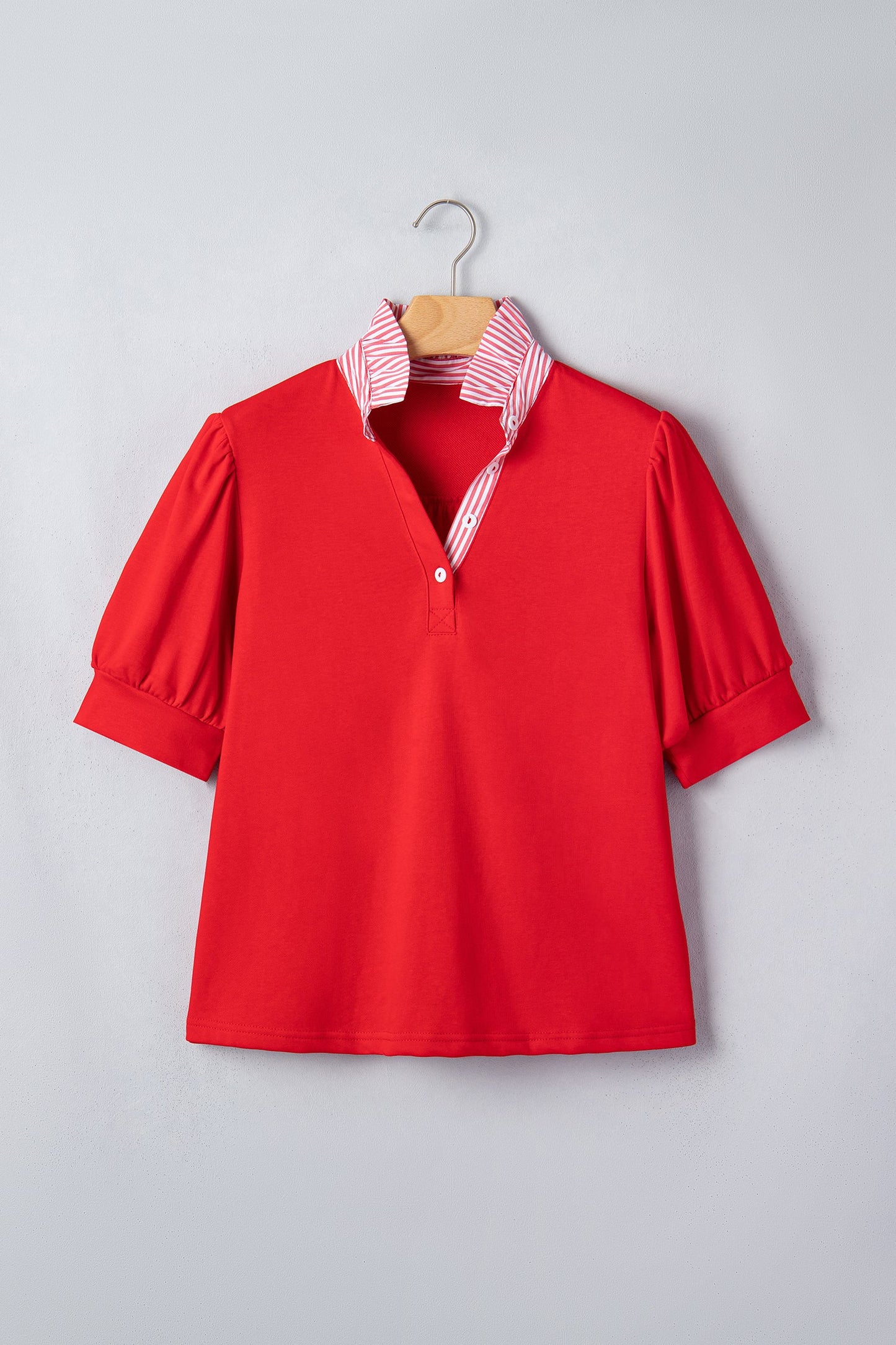 Stripe Frilled Collar Short Sleeve Blouse