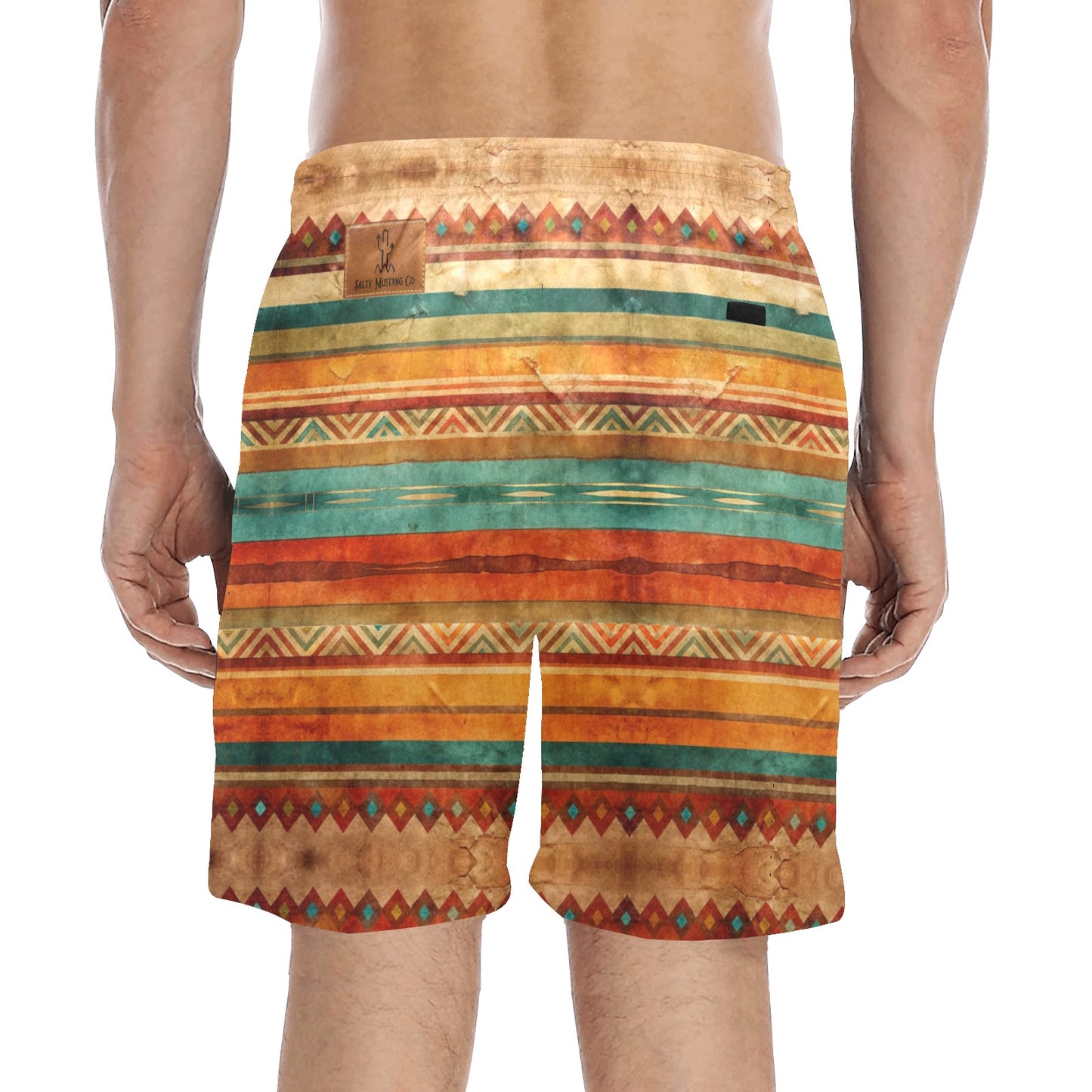 Rustic Mexican Serape Mid-Length Beach Shorts