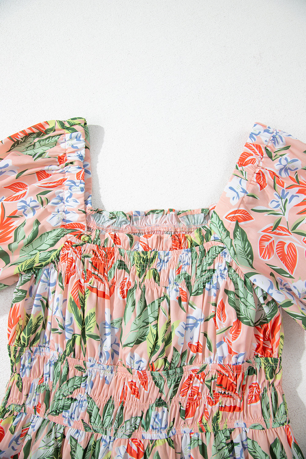 Floral Smocked Bust Bubble Sleeve Maxi Dress