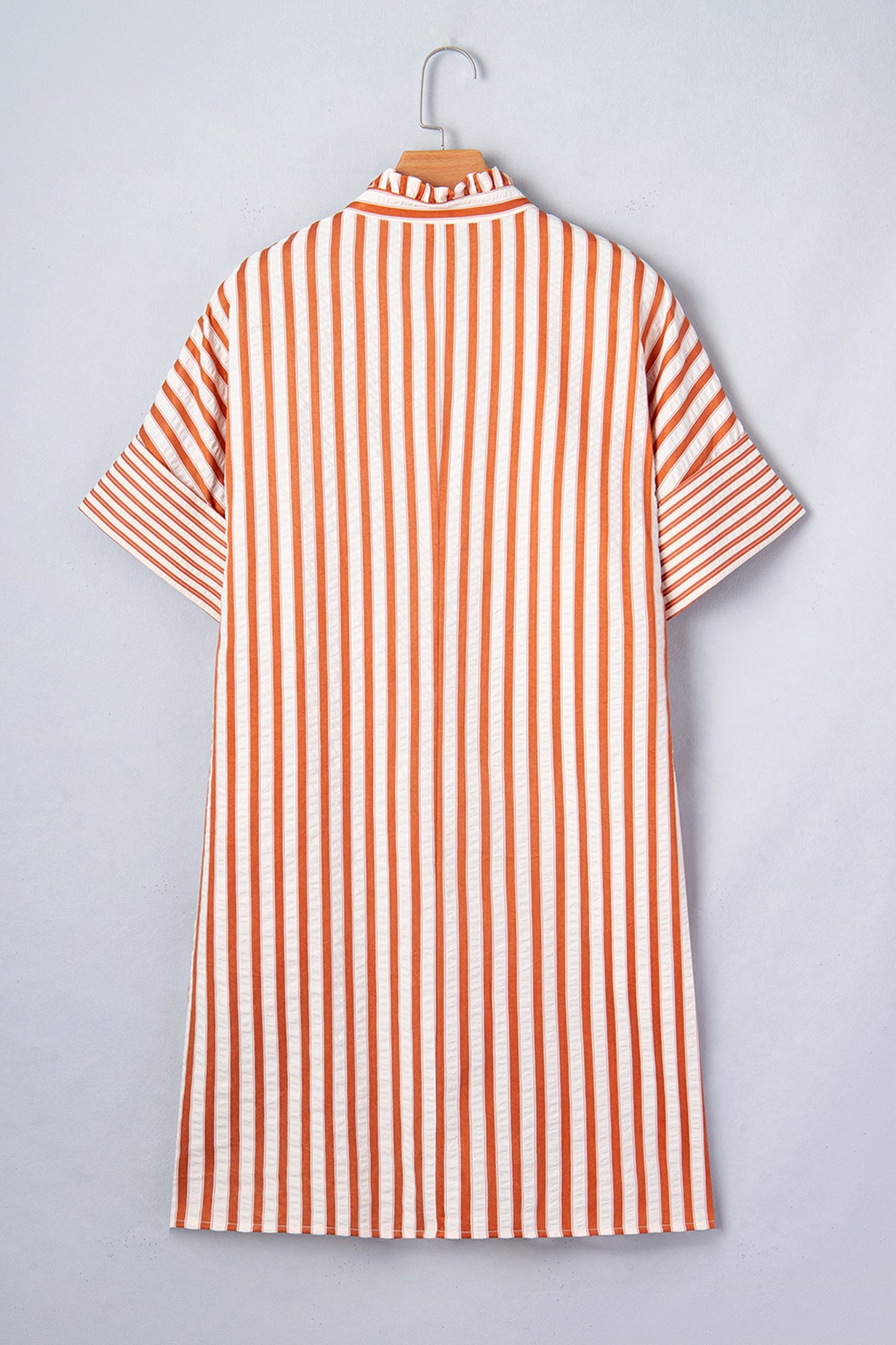 Stripe Pleated Frilled V-Neck Mini Dress