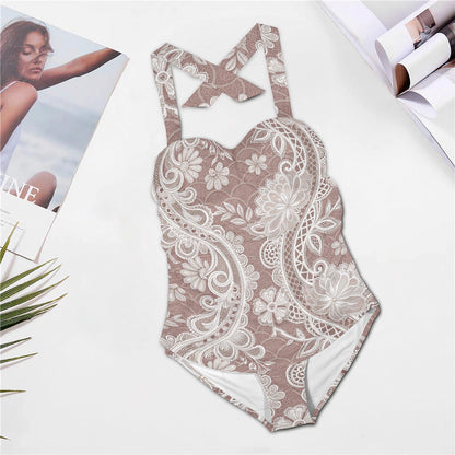 Dusty Mauve Lace Halter Neck Swimsuit