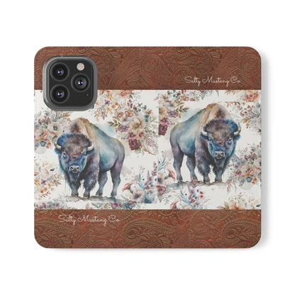 Buffalo Rose Leather Print iPhone Flip Cases