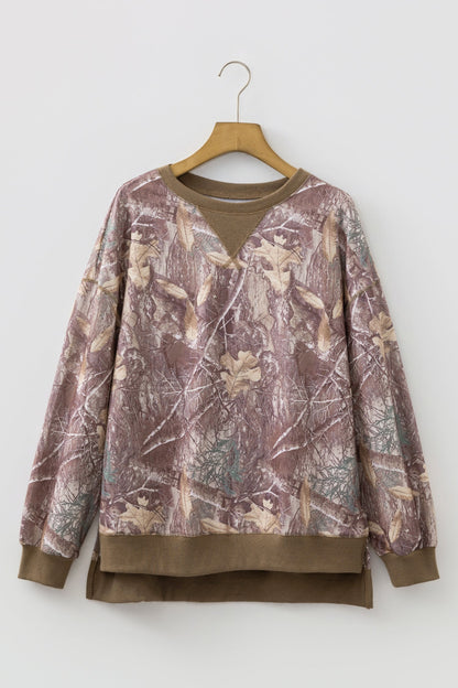 Camo Abstract Colorblock Detail Baggy Pullover Sweatshirt