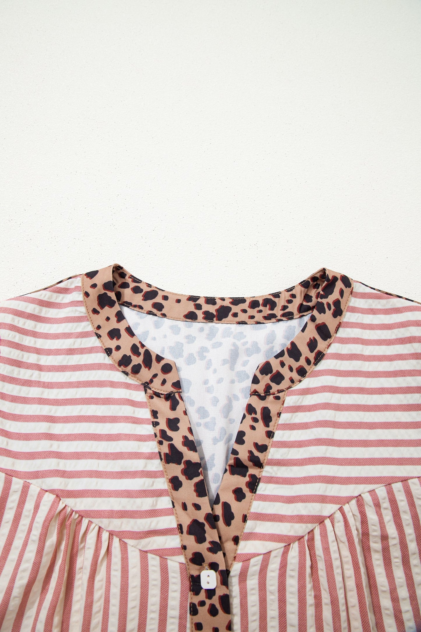 Stripe Leopard Trim 3/4 Sleeve Shirt Dress