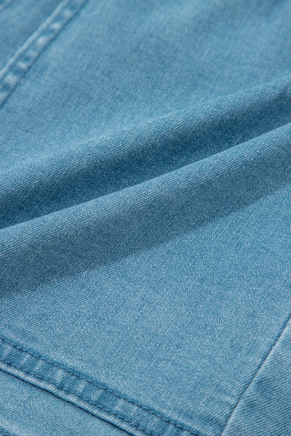 Denim Contrast Drawstring Elastic Waist Shorts