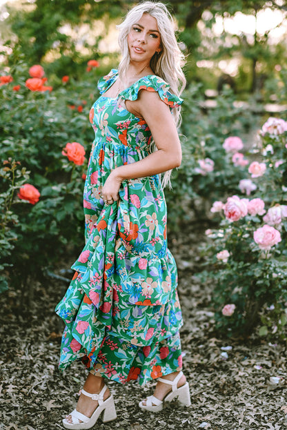 Floral Sleeveless Ruffle Tiered Maxi Dress