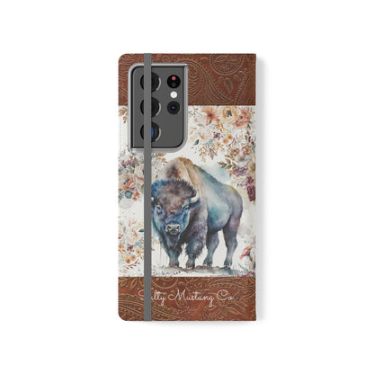 Buffalo Rose Leather Print Samsung Flip Cases