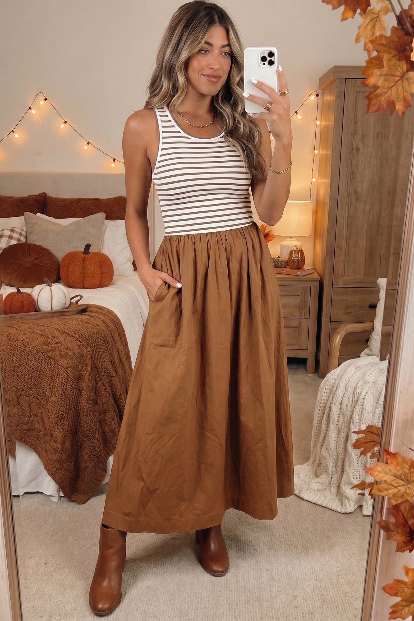 Stripe Colorblock Patchwork Sleeveless Long Dress