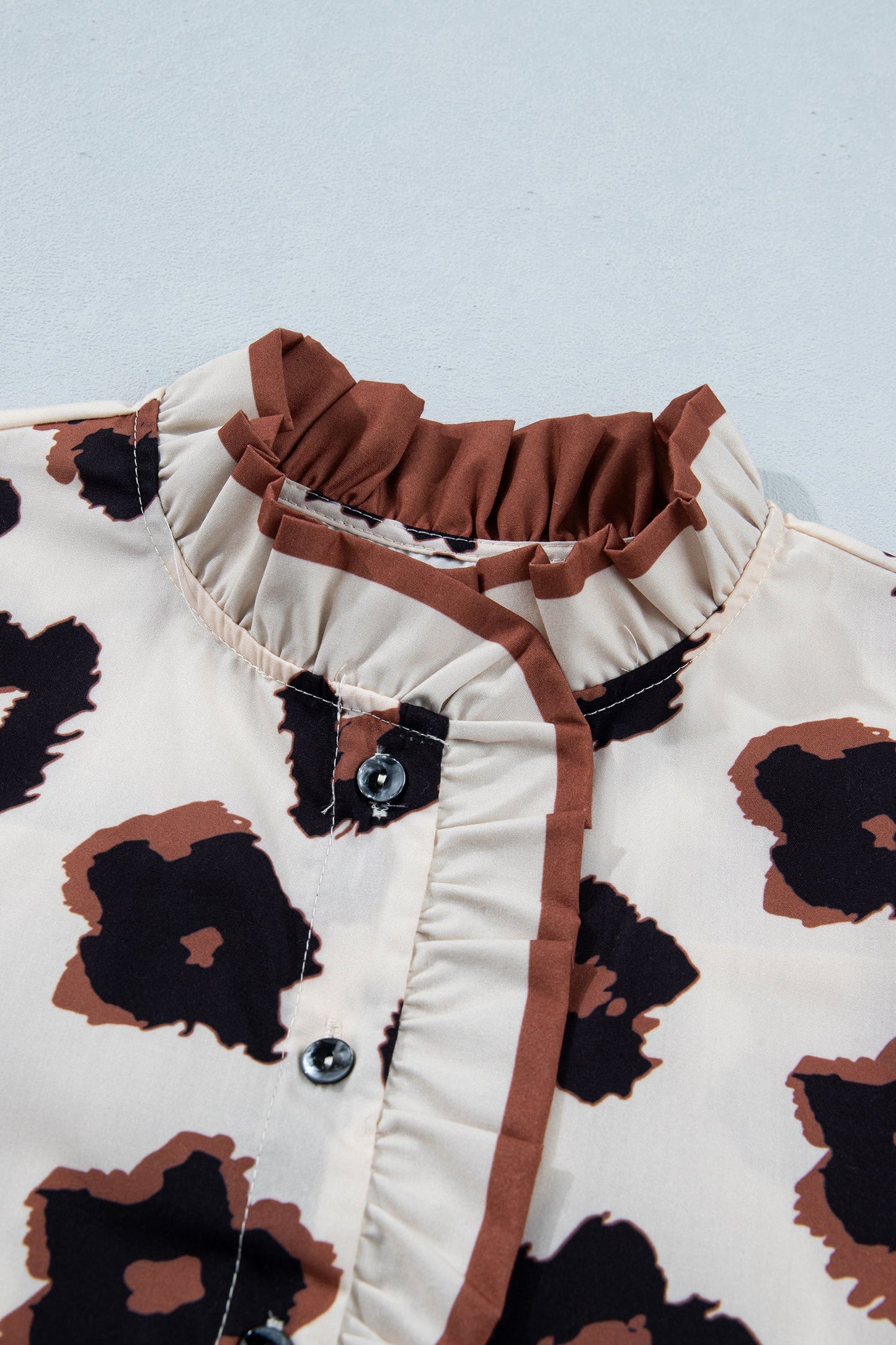 Leopard Ruffle Sleeve Button Up Blouse
