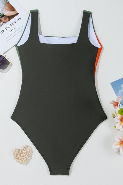 Colorblock Padded Square Neck One Piece Swimsuit