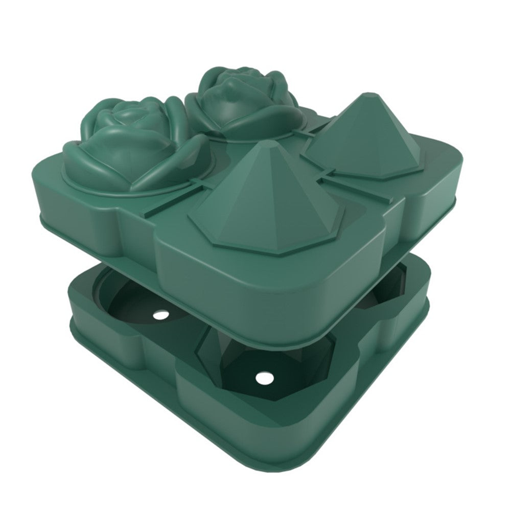Rose and Diamond Shape Ice Cube Maker 4-grid Silicone Mold Tray for Chilling Cocktails Whiskey (No FDA Certificate)